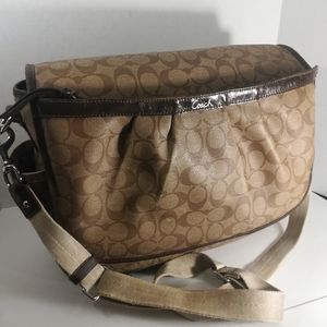 Brown and tan Coach messenger bag